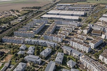 Luftaufnahme des Stadtquartiers Sonnenhöfe in Berlin Neu-Schönefeld