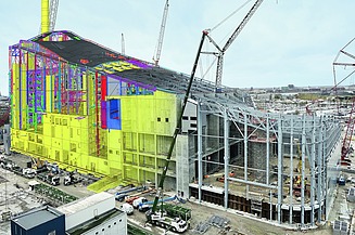 Collage of the Amager Bakke building with 3D model integration