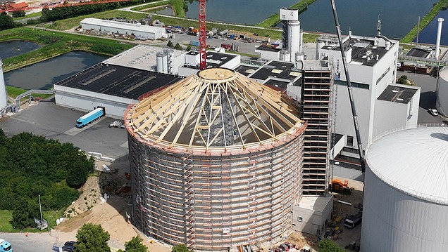 Photograph of staff assembling a steel structure 