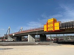 Photo of a bridge with yellow box 
