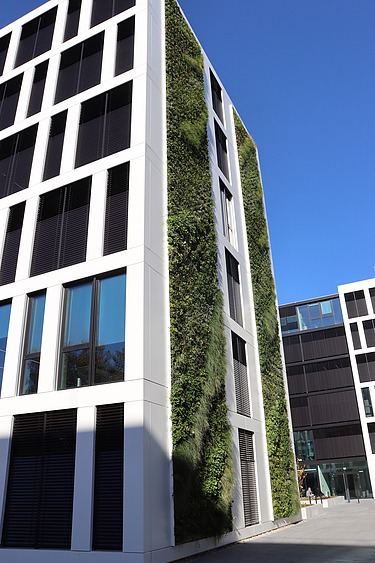 Das Innovation Center in Stuttgart, Sicht auf die begrünte Fassade