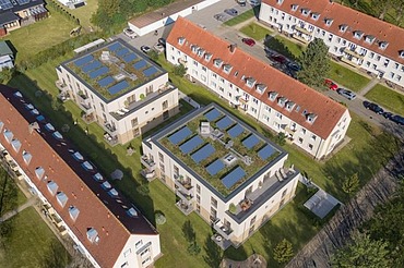 Aerial view of several terraced houses