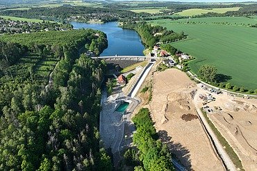 Aerial view of the Malter dam in fine weather