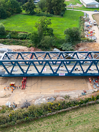 Aerial view of the Pleiße-Crimmitschau bridge lift in the Gosel corridor