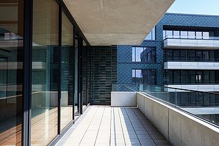 Long balcony at INK Inspire Neukölln in Berlin