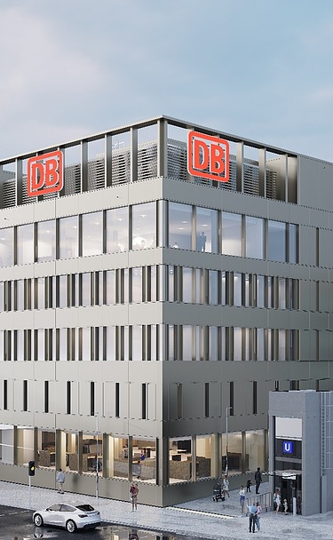 Foto Fassaden-Perspektive Südost Interimsgebäude am Hauptbahnhof