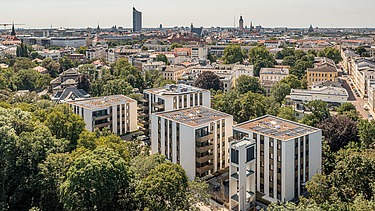 Luftaufnahme der Wohnanlage PURA in Leipzig