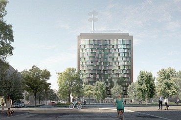 The façade of the TAK-Telekomareal building project in Constance can be seen here