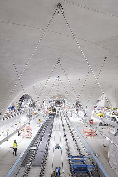 View into the platform hall of the new S21 underground station