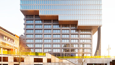 Exterior view of the lower part of an office building