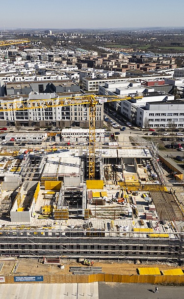 Aerial view of the new building of the Institute of Computer Science and Mathematics, Goethe University, Riedberg Campus
