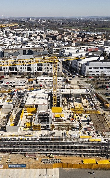 Aerial view of the new building of the Institute of Computer Science and Mathematics, Goethe University, Riedberg Campus