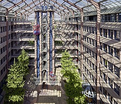 Frontal view into the atrium of the ZÜBLIN building in Stuttgart