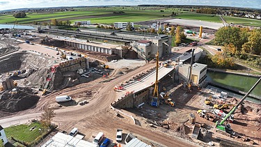 Drone image of the construction of the new Kriegenbrunn lock. 