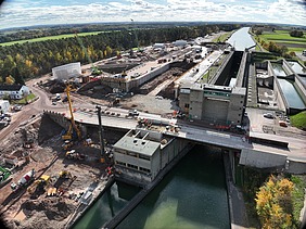 Drone image of the construction of the new Kriegenbrunn lock. 
