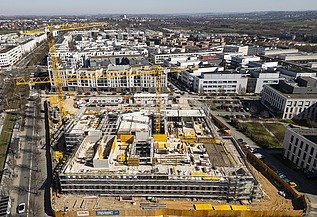 Aerial view of the new building of the Institute of Computer Science and Mathematics, Goethe University, Riedberg campus