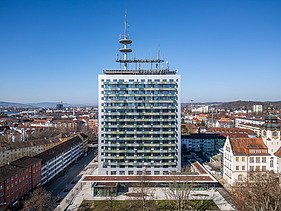 Frontal view of the TAK Telekom and surrounding area