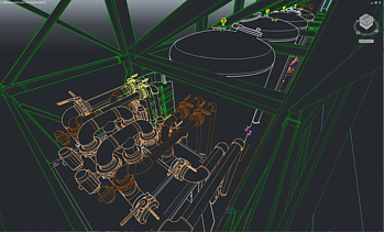 CAD drawing of the filters installed in the supporting structure of the listed wall