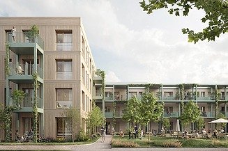 Außenansicht und Innenhof auf die Wohnanlage im Kernen