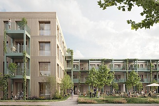 Exterior view and inner courtyard of the residential complex in Kernen