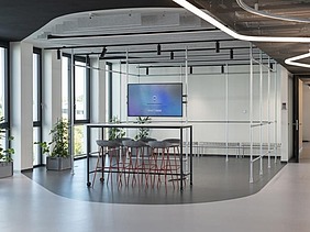 The Innovation Center in Stuttgart, open space with screen