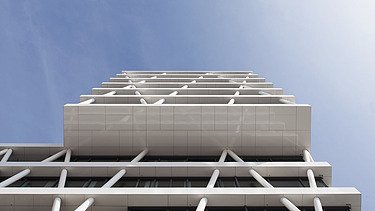 Facade of an office building looking upwards