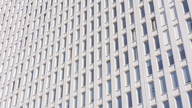 Close-up of the facade of a hospital