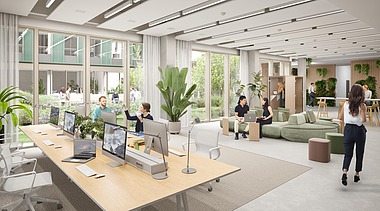 Renderbild eines zukünftigen Arbeitsplatzes