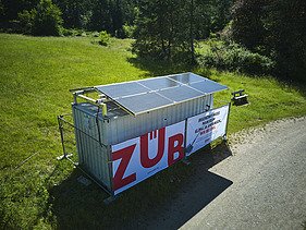 Self-sufficient power supply via PV modules on the container roof.