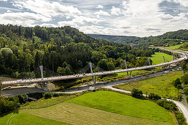 Drone shot of the Schorgast viaduct in an idyllic landscape