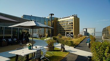 View of the roof terrace of the new Axel Springer building in Berlin