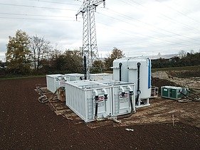 Picture of the construction water purification system on a newly built electricity pylon