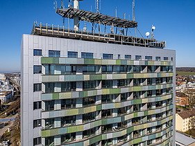 Exterior view of the building and the balconies