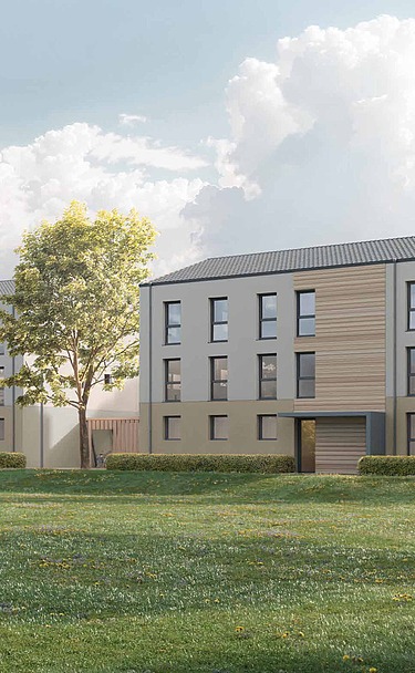 Visualisierung eines Wohngebäudes in Holz-Hybridbausweise in Landshut