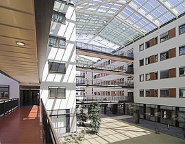 Interior with inner courtyard of a hospital