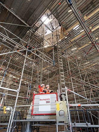 Photograph of scaffolding inside a building