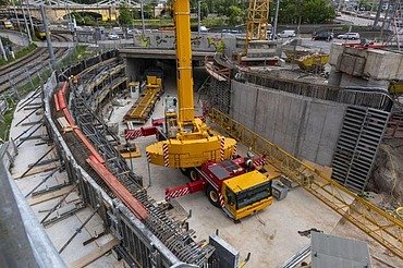 Luftaufnahme der Bauarbeiten der Verbindung B10-B14 Leuze-Kurztunnel in Stuttgart