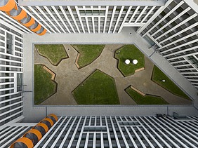 Bird's eye view of the inner courtyard of the Mattes office building