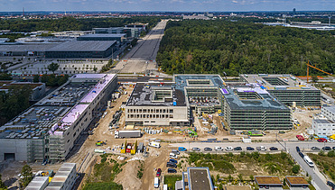 Bird's eye view of the construction site and the entire school centre site
