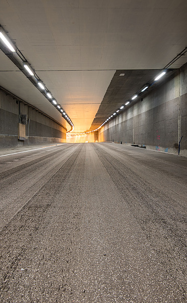 Photo of a roadway of a tunnel