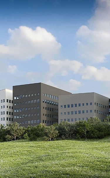 Visualisierung von fünf Bürogebäude-Blöcken