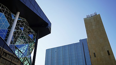 View of the Axel-Springer-Kiez in Berlin with the high-rise and the new building