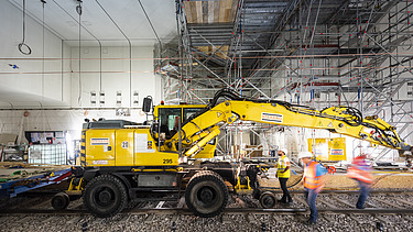 Picture of a machine laying railway tracks
