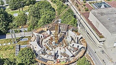 Luftaufnahme Baustelle des Projekts HVB Daycare-Center in München