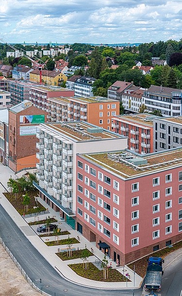 Picture shows an aerial view of the residential building