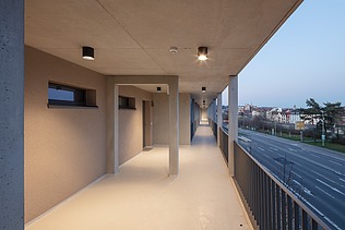 Entrance area and exterior corridors to the apartments