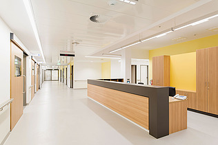 Interior shot of a hospital reception desk