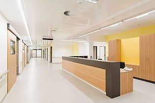 Interior shot of a hospital reception desk