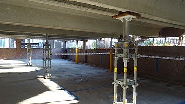 Photo of supports in the parking garage deck