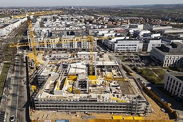 Aerial view of the new building of the Institute of Computer Science and Mathematics, Goethe University, Riedberg Campus